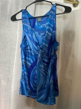 Ann Taylor Blue Print Knot Front Sleeveless Blouse Medium - Pucci Style
